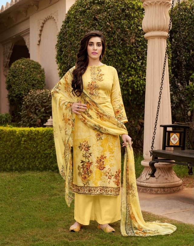 Unstitched Punjabi Ladies cotton Salwar Suit Fabric With Yellow Dupatta - Stilento