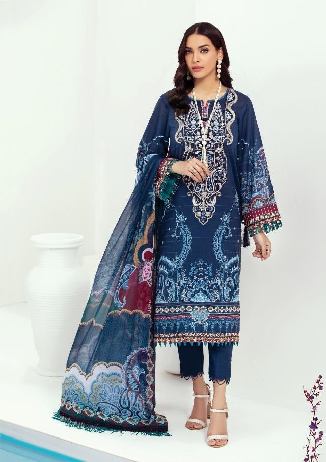 Unstitched Pure Jam Satin Pakistani Style Suits With Embroidery Patch - Stilento