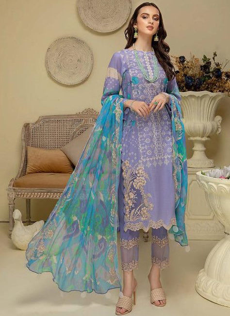 Unstitched Purple Cotton Pakistani Style Suits Dress Material - Stilento