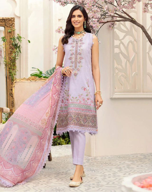 Unstitched Purple Cotton Pakistani Style Suits Dress Material