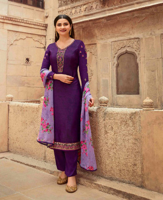 Unstitched Purple Crepe Suits Set With Georgette Dupatta Dress material