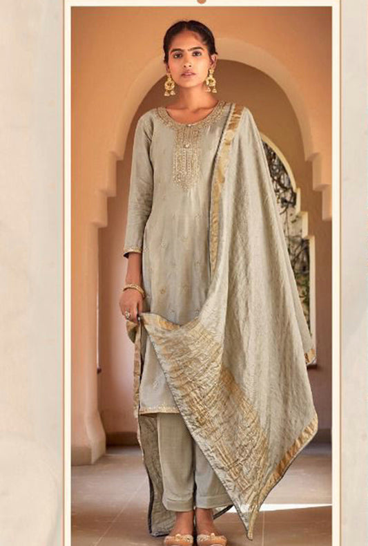 Party Wear Unstitched Women Silk Suit Material with Jacquard Dupatta