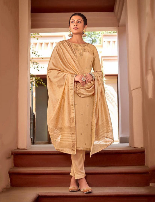 Unstitched Silk Suit Material With Jacquard Dupatta