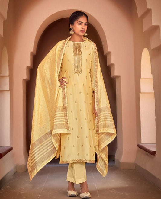 Unstitched Silk Suit With Jacquard Dupatta