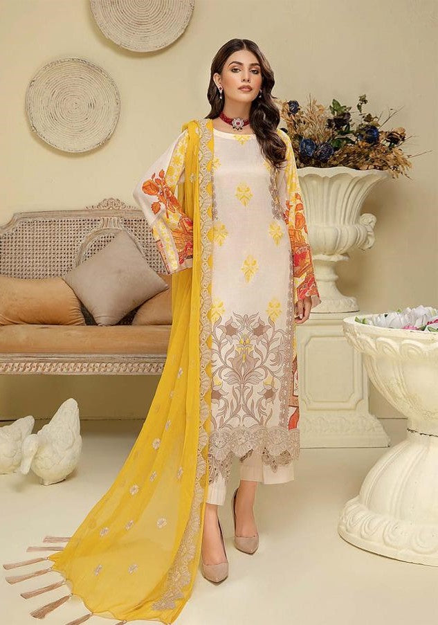 Unstitched White Cotton Pakistani Style Suits Dress Material - Stilento