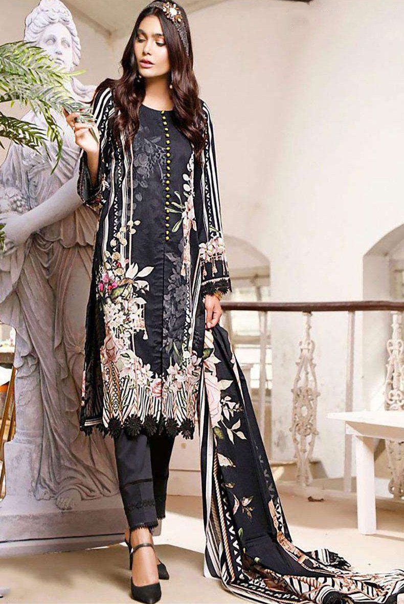 Unstitched Woman Black salwar kameez Cotton Dress Material - Stilento