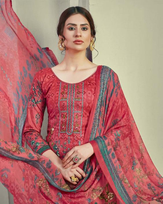 Unstitched Woman Cotton Embroidery Suits Dress Material