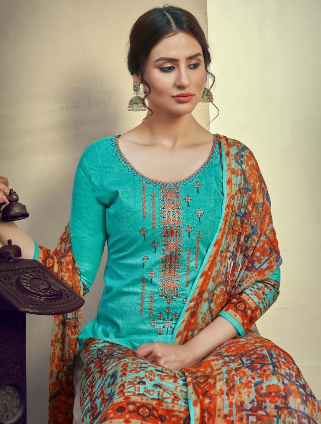 Unstitched Woman Cotton Embroidery Suits Dress Material - Stilento