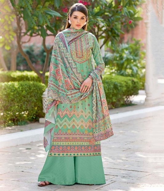 Unstitched Wool Pashmina Green Winter Women Suits Set