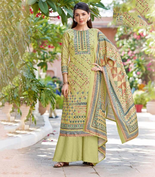 Unstitched Wool Pashmina Green Winter Women Suits Set