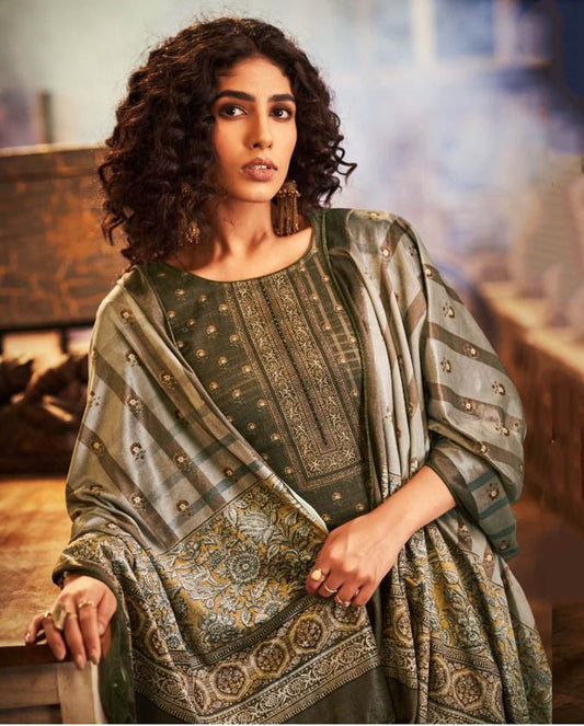 Unstitched Woolen Pashmina Winter Wear Women Suits Set