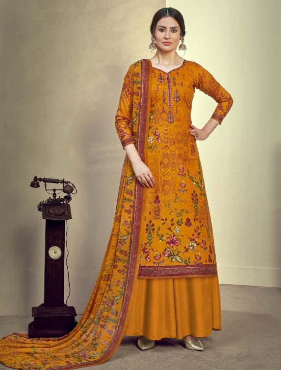 Unstitched Yellow Cotton Embroidery Suits Dress Material - Stilento