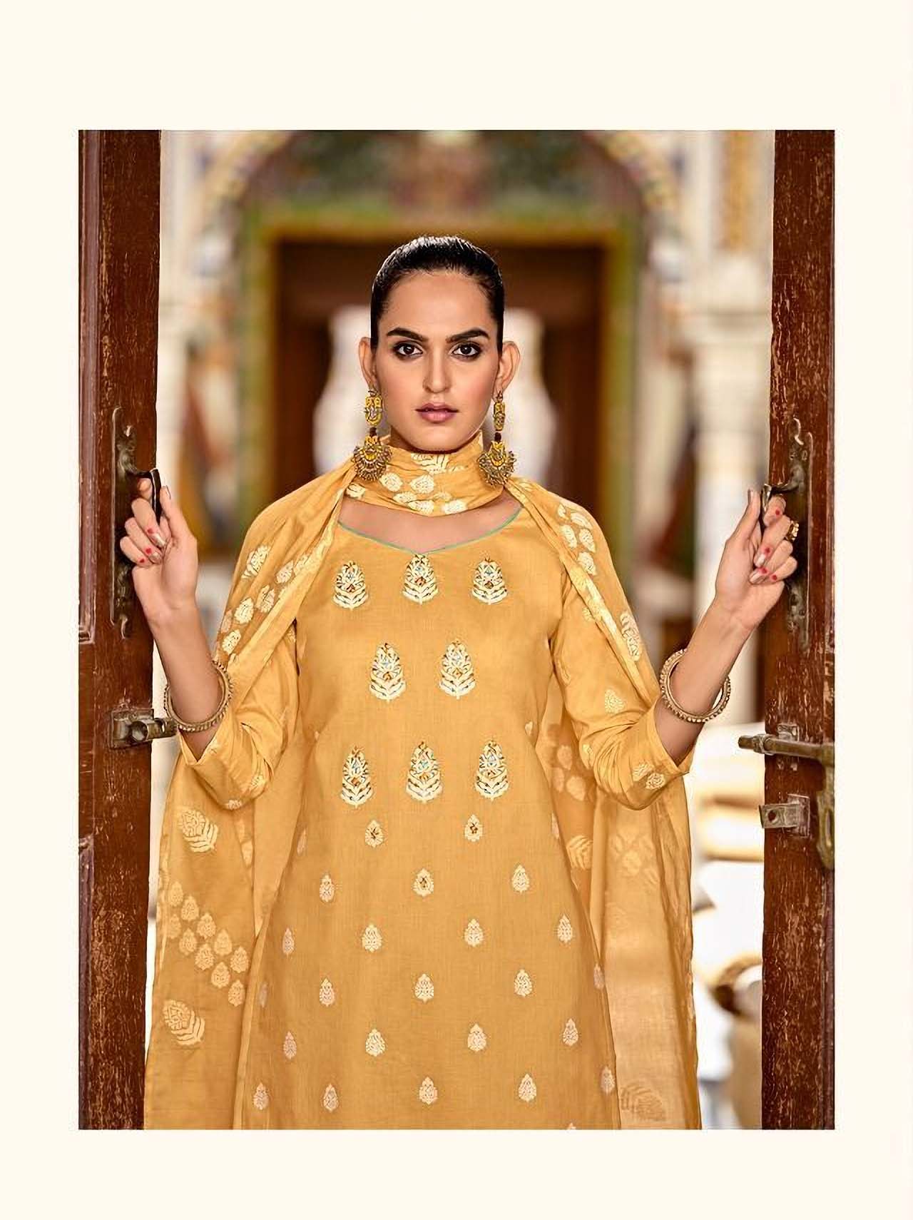 Unstitched Yellow Cotton Pakistani Dress Material Salwar Suits - Stilento