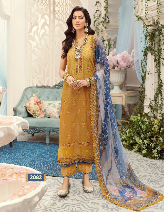 Unstitched Yellow Cotton Pakistani Style Suits Dress Material - Stilento