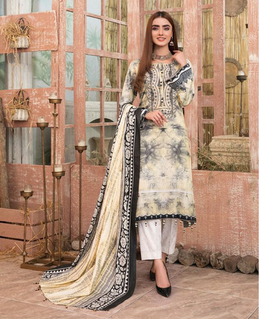 Unstitched Yellow Cotton Pakistani Suit Material