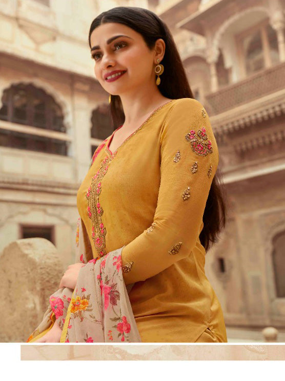 Unstitched Yellow Crepe Suits Set With Georgette Dupatta Dress material - Stilento