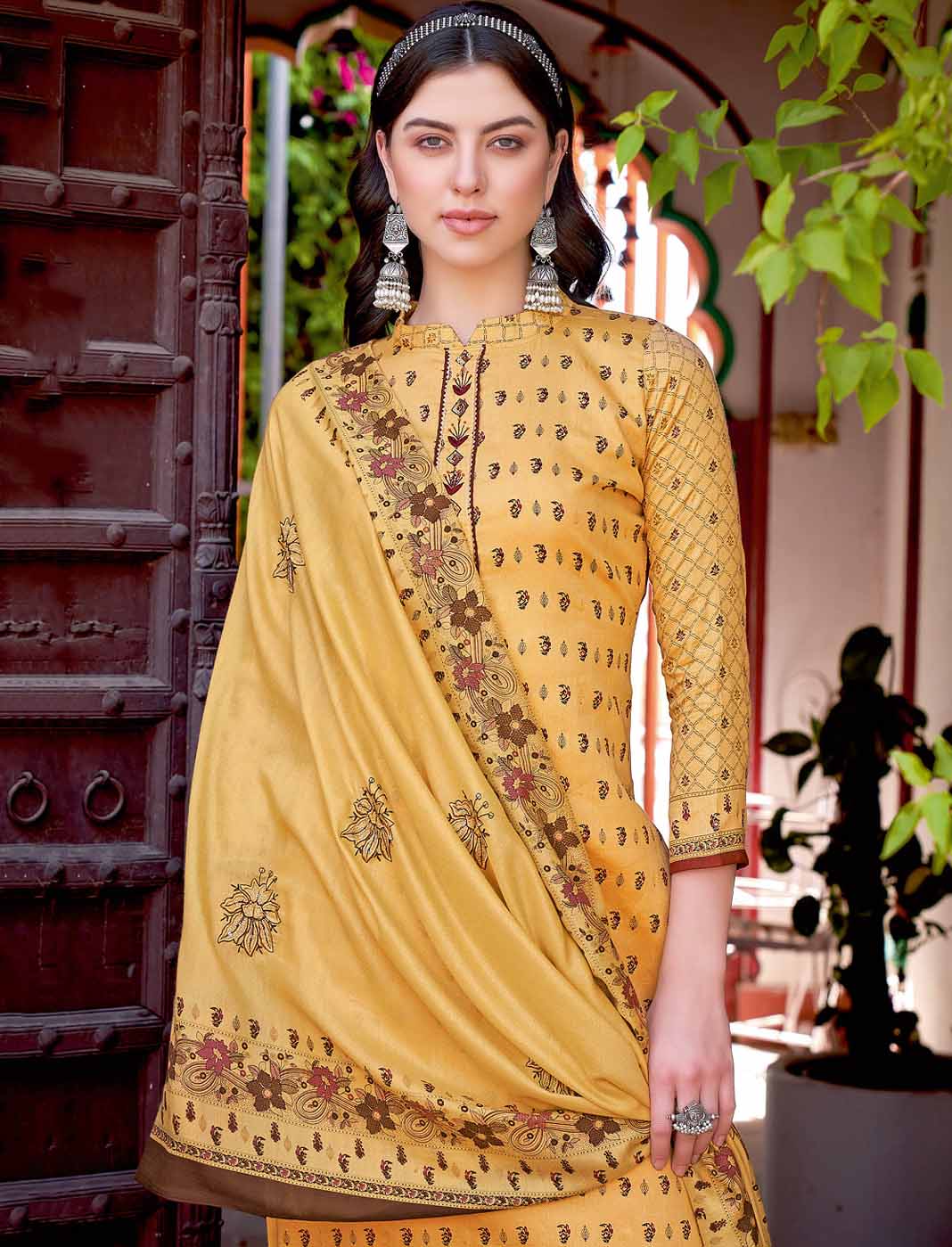 Unstitched Yellow Pure Cotton Suits Dress Material for Ladies - Stilento