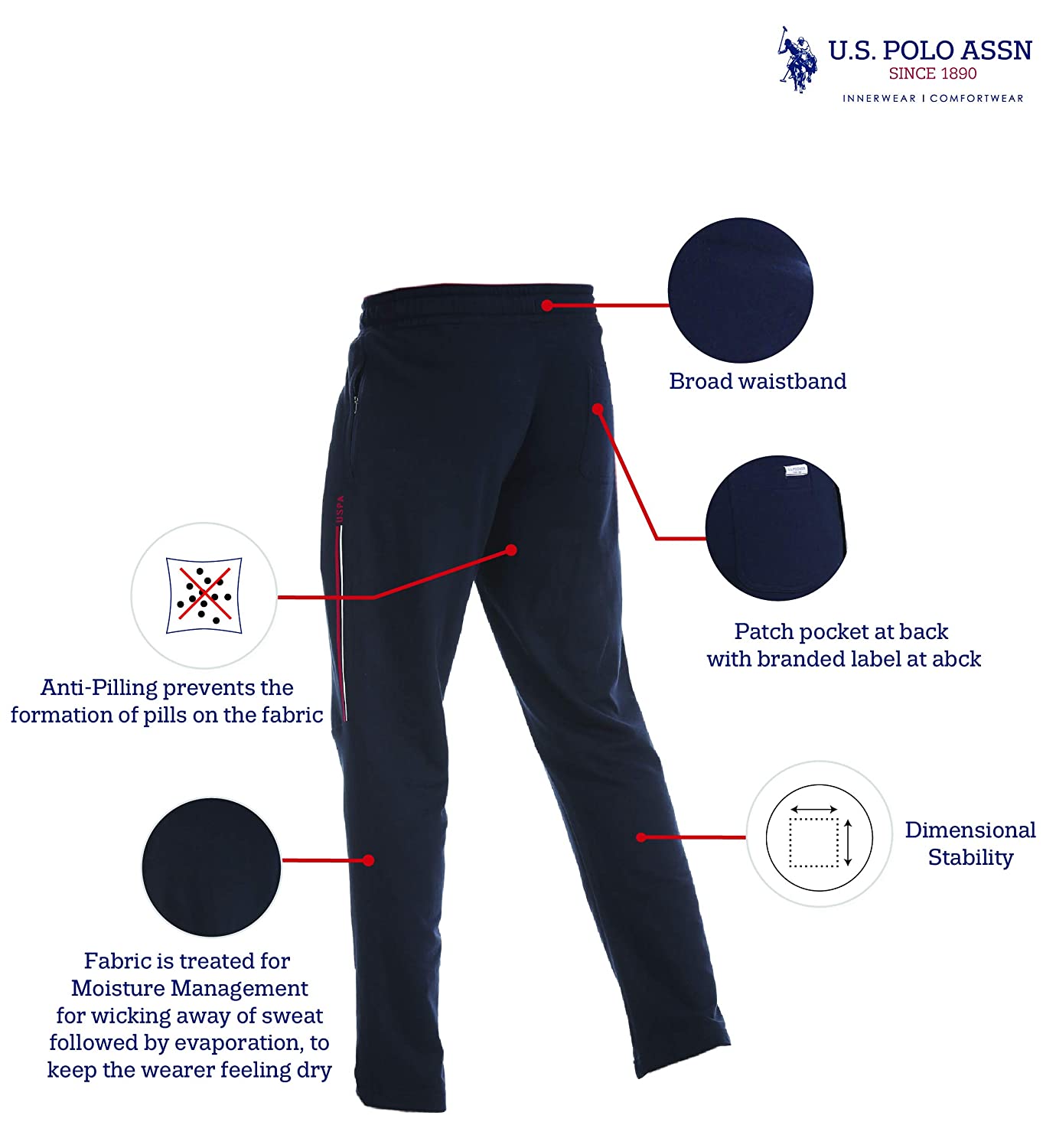 US Polo Assn. Men's Cotton Track Pants Dark Blue Lower - Stilento