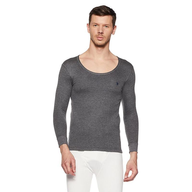 US Polo Assn. Men's Solid Full Sleeves Thermal Grey T-shirt - Stilento