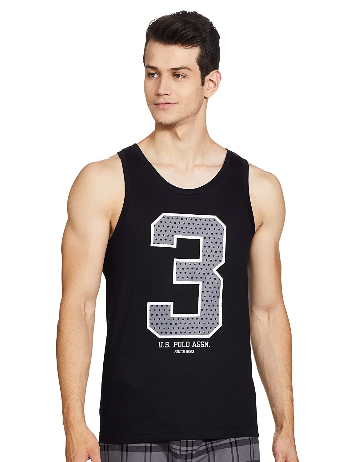 US Polo Branded Men's Printed Black Cotton Sleeveless Vest