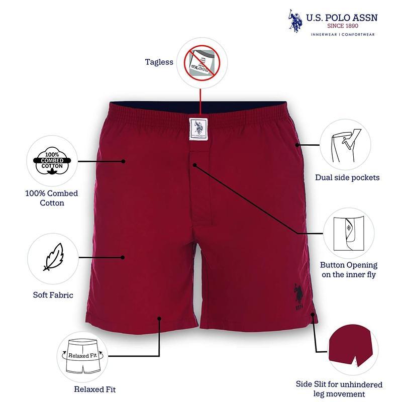US Polo Cotton Red Boxer Shorts for Men - Stilento