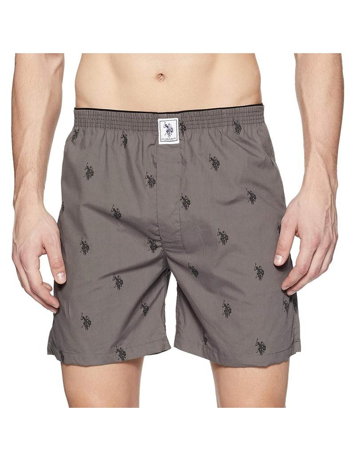 US Polo Men's Grey Pure Cotton Printed Boxers Shorts with Pockets - Stilento