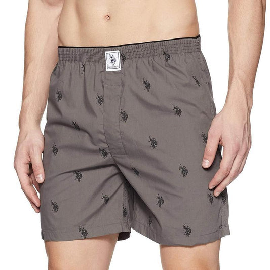 US Polo Men's Grey Pure Cotton Printed Boxers Shorts with Pockets - Stilento