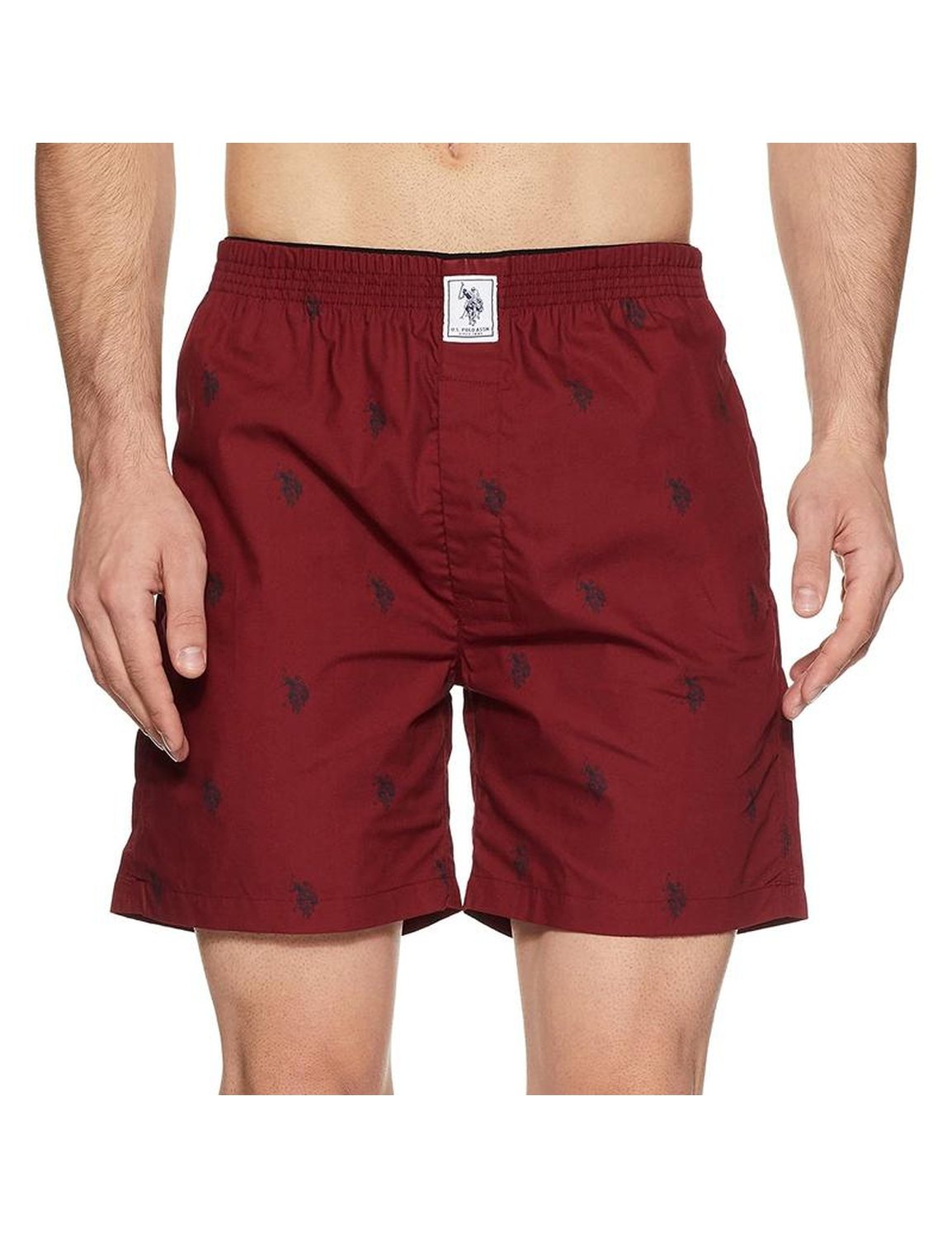 US Polo Men's Maroon Cotton Printed Boxers Shorts with Pockets - Stilento
