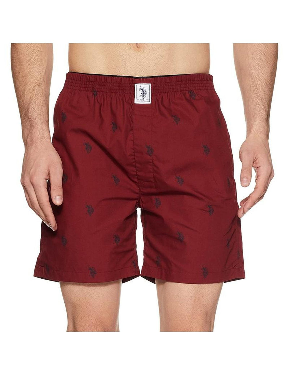 US Polo Printed Maroon Boxer Shorts for Men