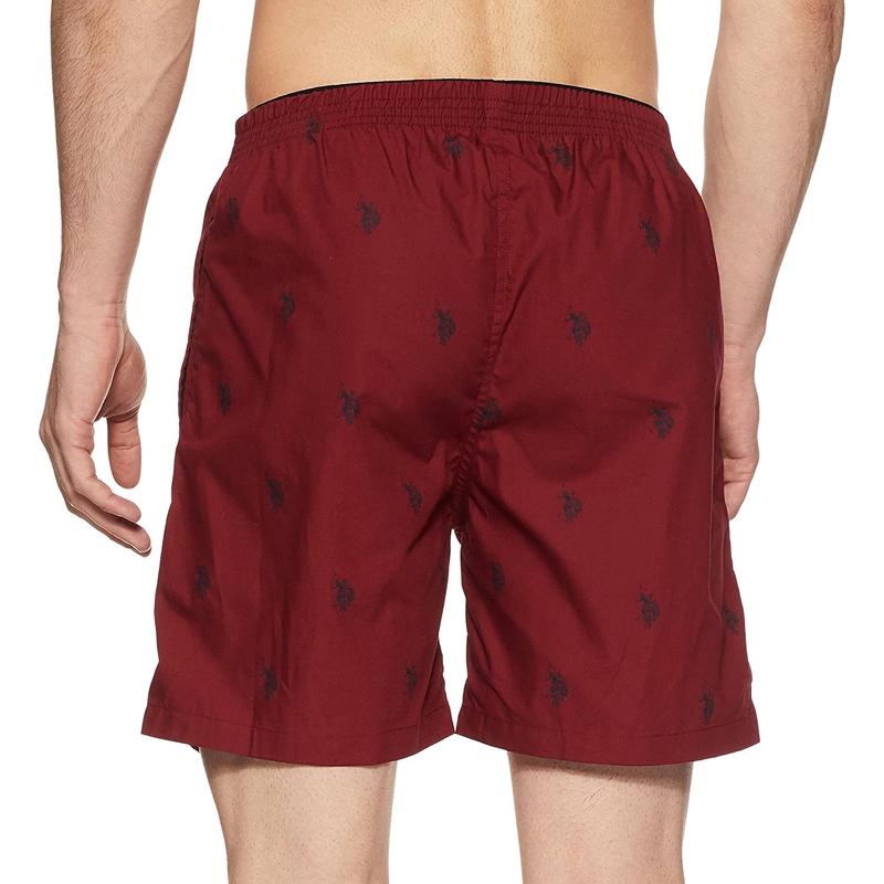US Polo Men's Maroon Cotton Printed Boxers Shorts with Pockets - Stilento