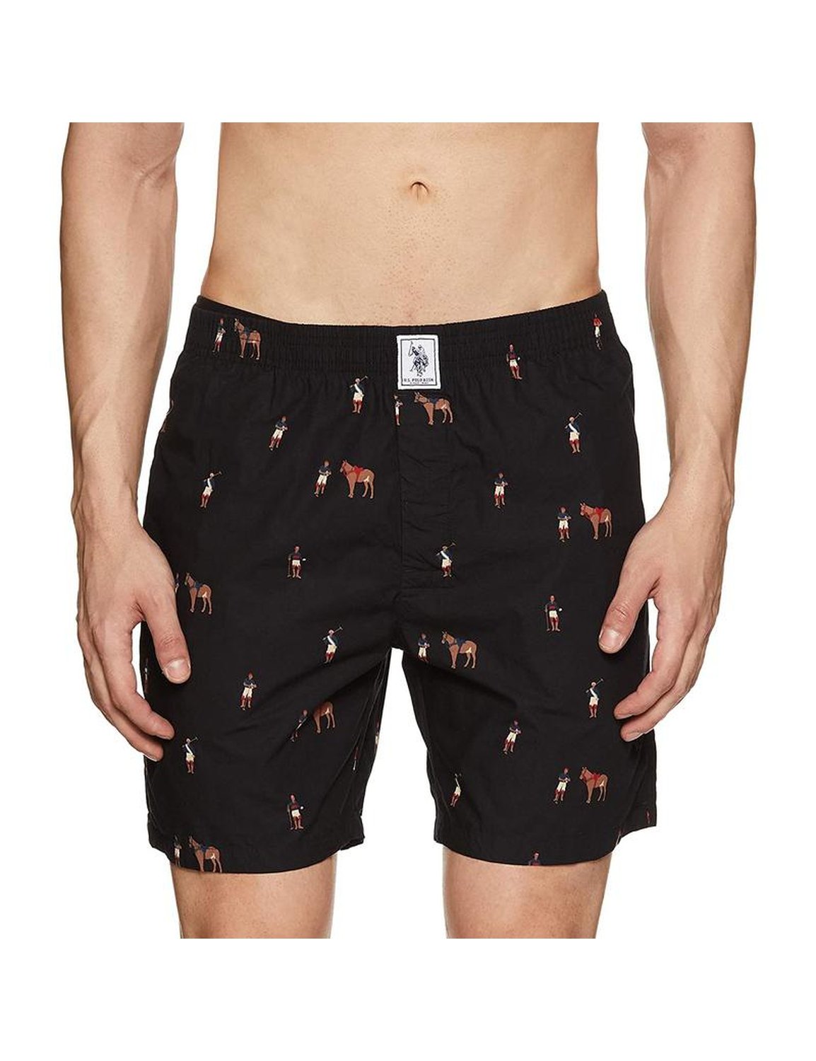 US Polo Printed Black Cotton Boxers Shorts for Men - Stilento