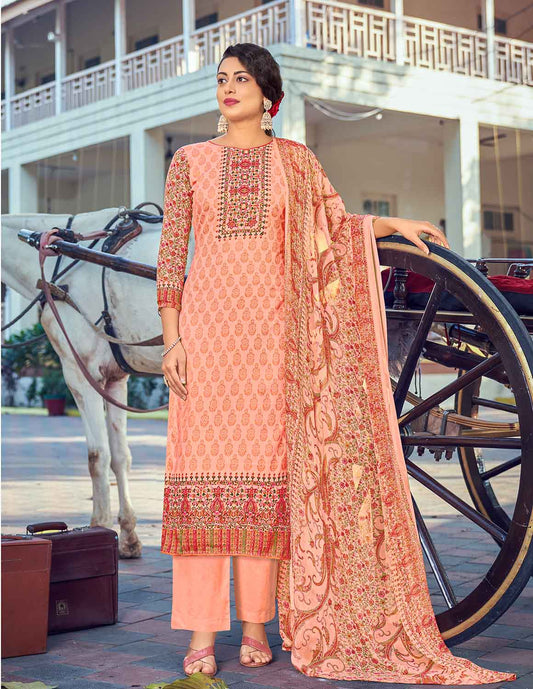 Daily Wear Unstitched Cotton Women Orange Suit Material