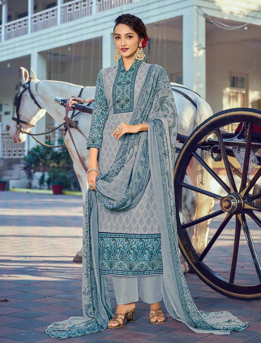 Daily Wear Unstitched Cotton Women Grey Suit Material