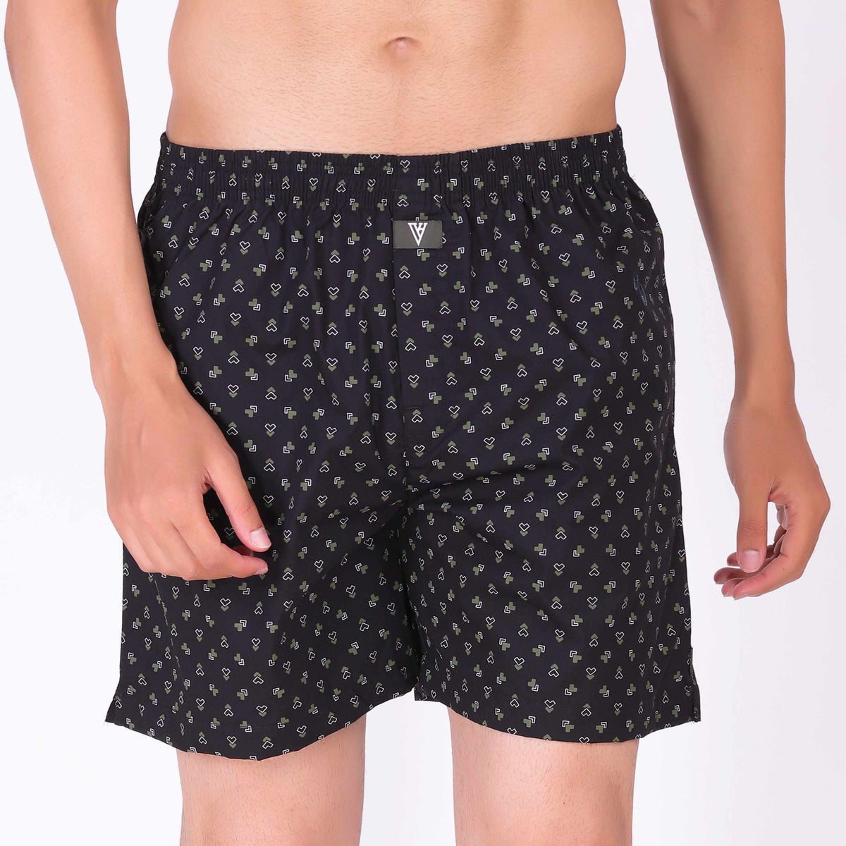 Van Heusen Black Cotton Printed Boxer Shorts for Men