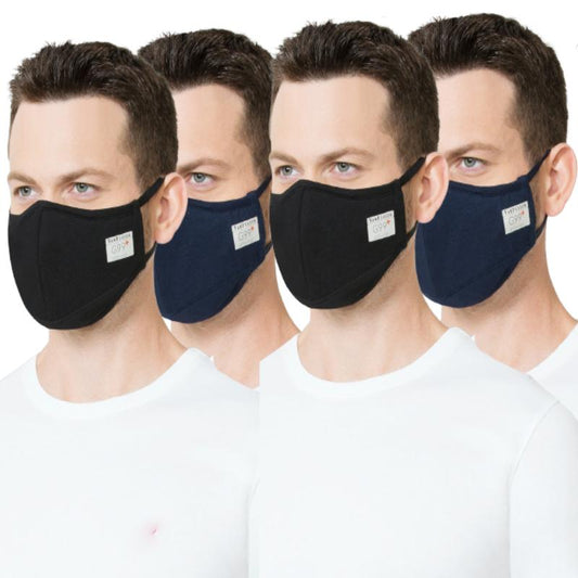 Van Heusen Cotton Face Mask for Men Black and Blue (Pack of 4) - Stilento