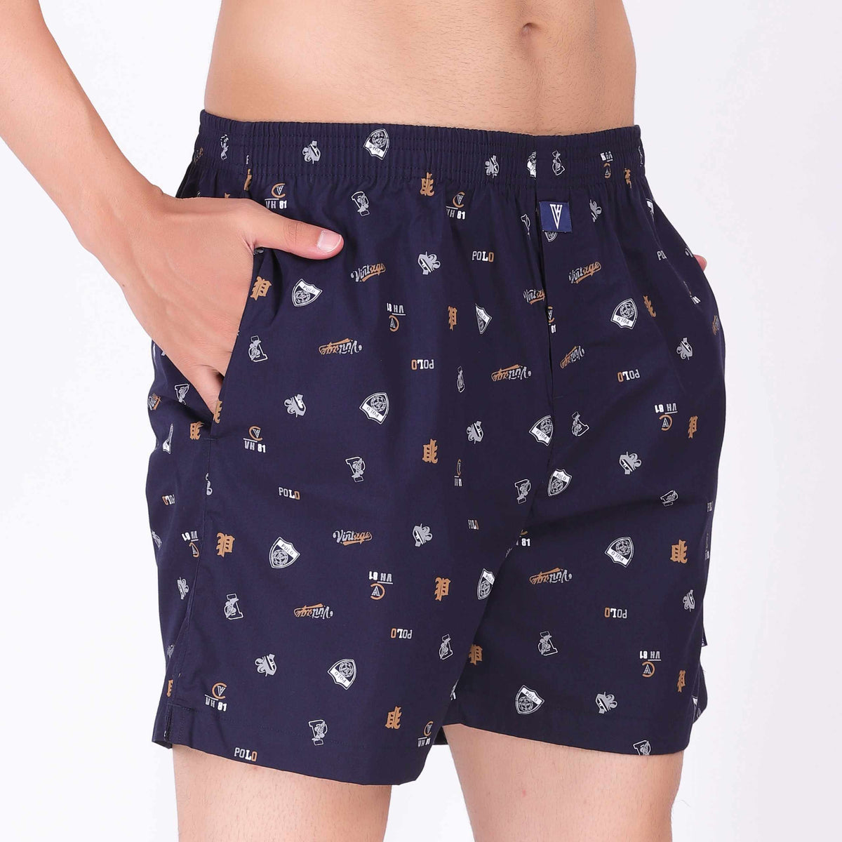 Van Heusen Dark Blue Cotton Printed Boxer Shorts for Men