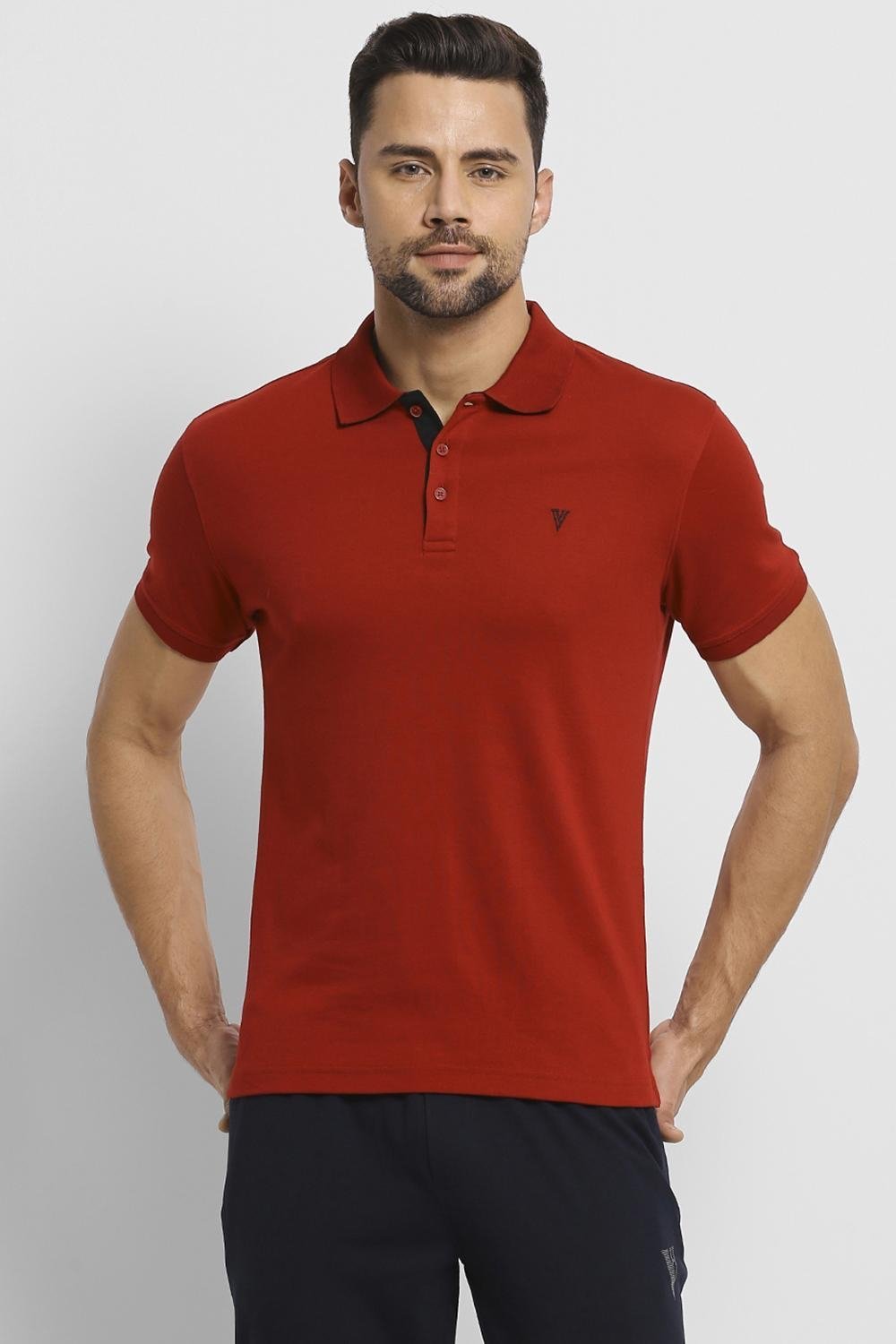 Van Heusen Men's Regular Fit Dark Red neck Collar t-shirt - Stilento