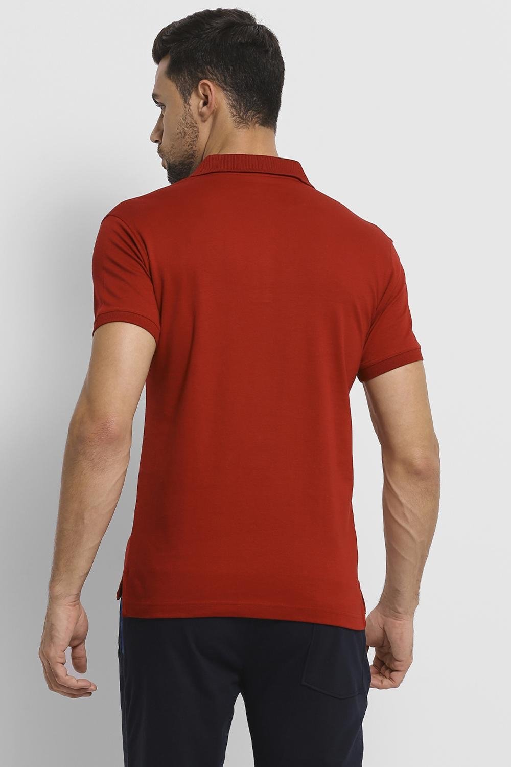 Van Heusen Men's Regular Fit Dark Red neck Collar t-shirt - Stilento