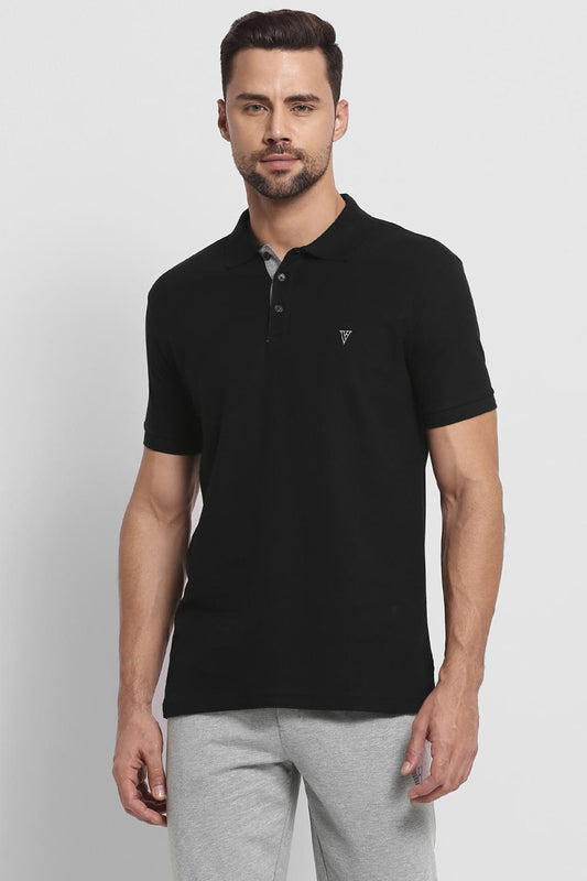 Van Heusen Men's Solid Black Polo neck Collar T Shirt - Stilento