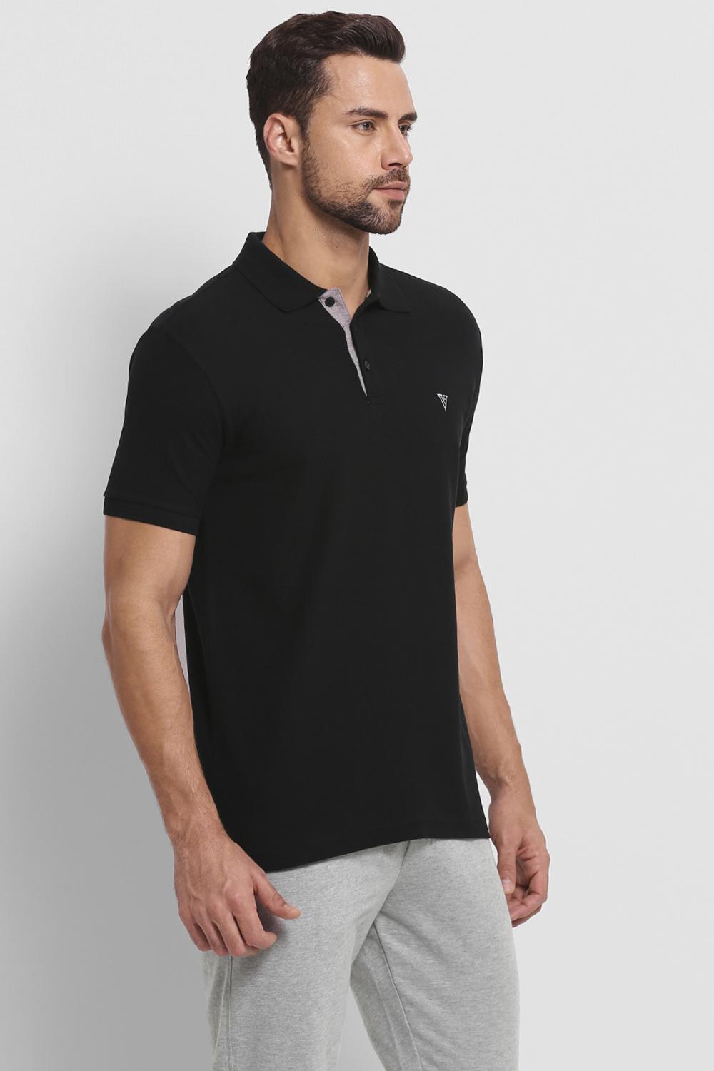 Van Heusen Men's Solid Black Polo neck Collar T Shirt - Stilento
