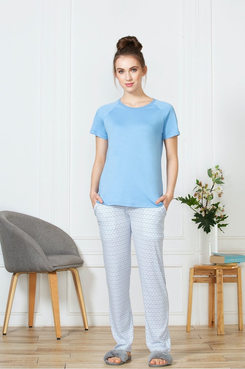 Van Heusen Women's Blue printed cotton pyjamas with pockets - Stilento