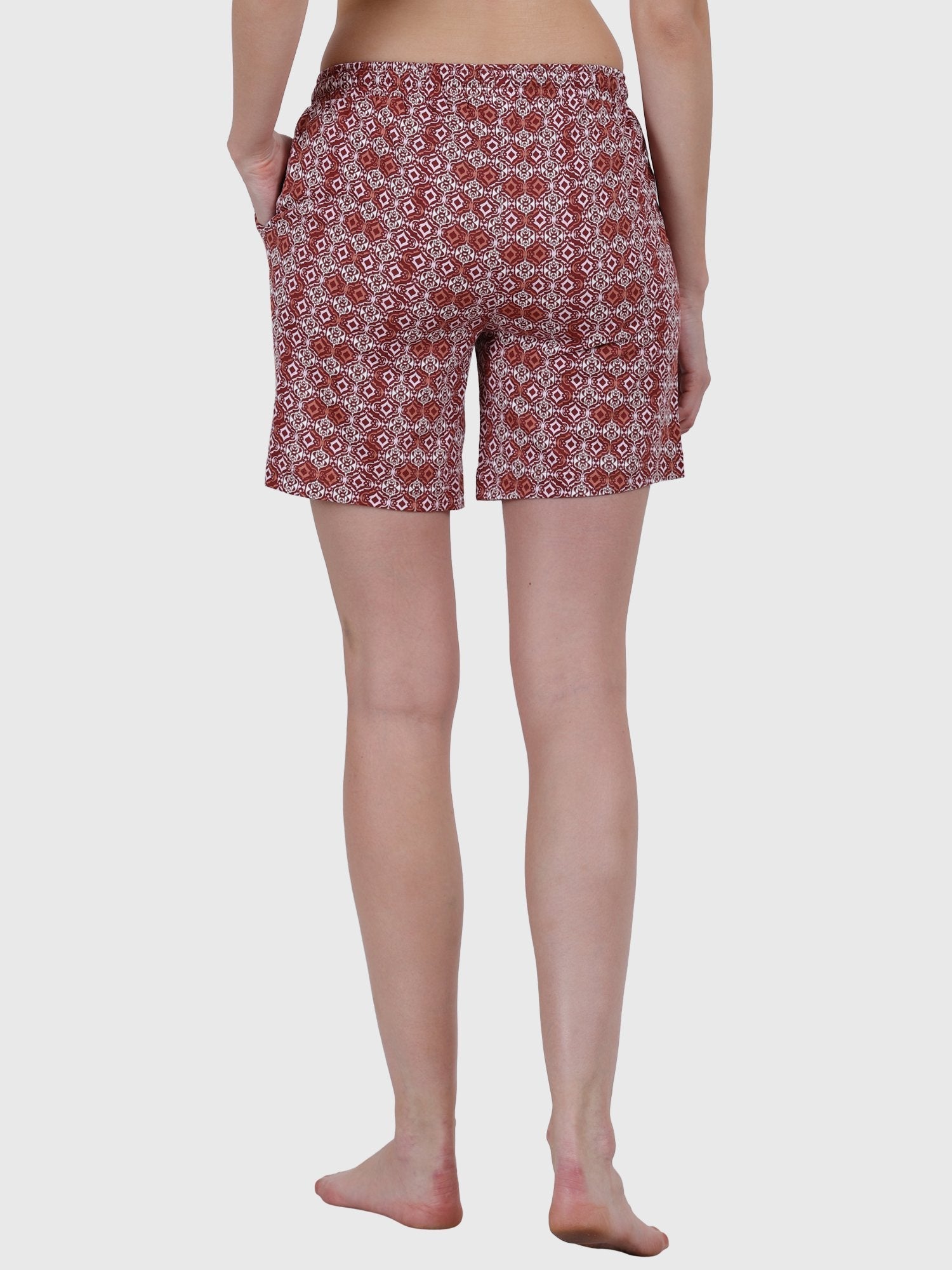 Van Heusen Women's Brown Printed Cotton Shorts - Stilento