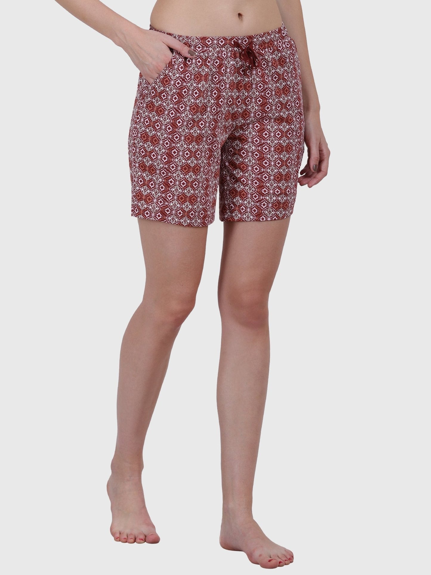 Van Heusen Women's Brown Printed Cotton Shorts - Stilento