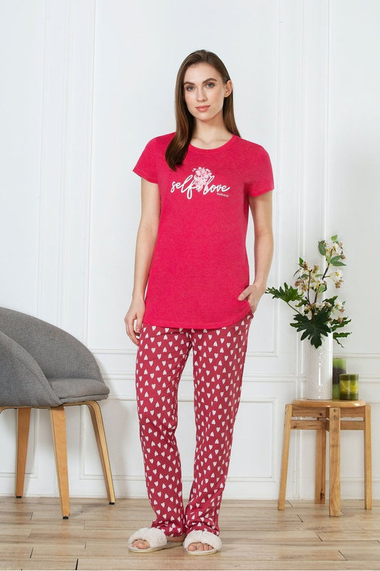 Van Heusen Women's Red printed cotton pyjamas with pockets