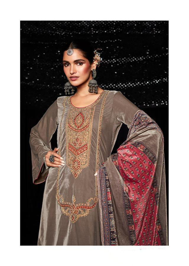 Mumtaz Arts Pure Velvet Brown Winter Suits for ladies - Stilento