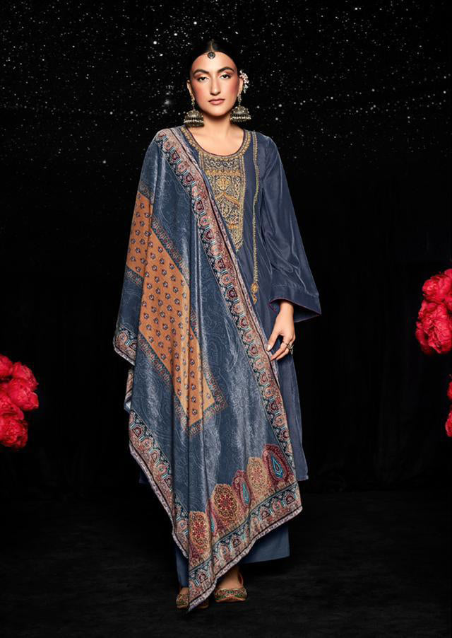 Mumtaz Arts Pure Velvet Blue Winter Suits for ladies - Stilento