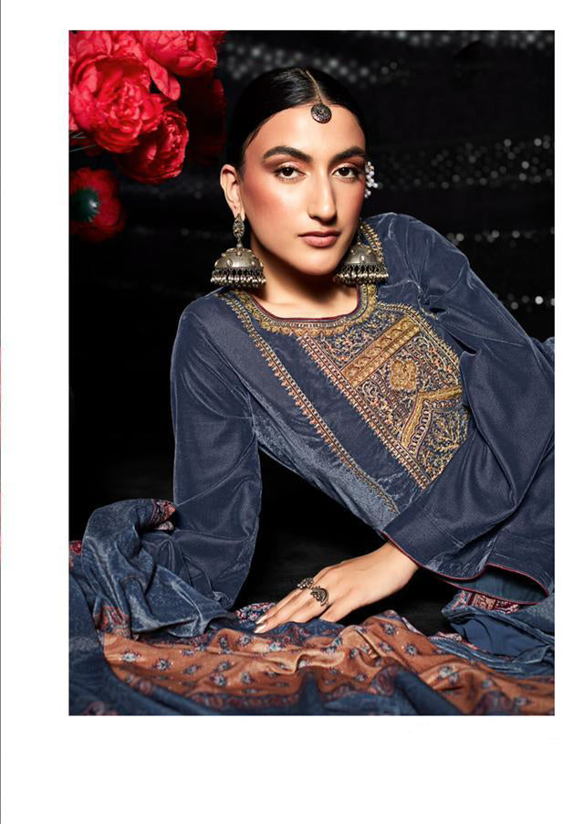 Mumtaz Arts Pure Velvet Blue Winter Suits for ladies - Stilento