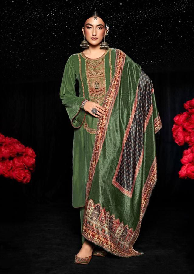 Mumtaz Arts Pure Velvet Green Winter Suits for ladies - Stilento