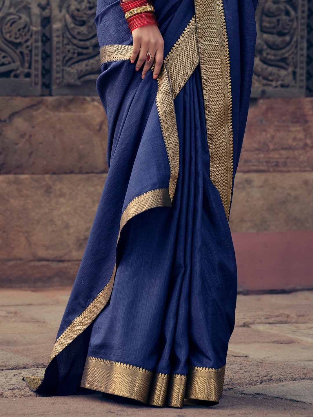 Vichitra Silk Woman Blue Saree With Heavy Lace and Blouse