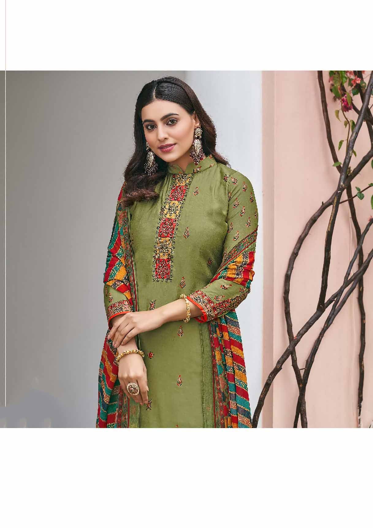Viscose Silk Party Wear Green Unstitched Suits Dress Material - Stilento